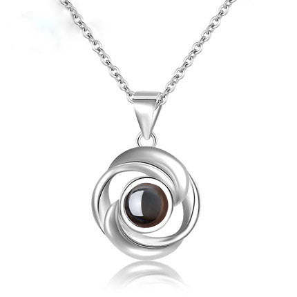 Colliers pendentifs fleur rose en argent sterling 925 pour femmes, collier tendance projection 100 langues AMOUR, bijoux faits à la main