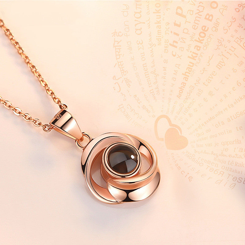 Colliers pendentifs fleur rose en argent sterling 925 pour femmes, collier tendance projection 100 langues AMOUR, bijoux faits à la main