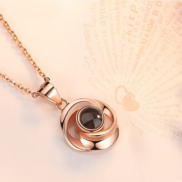 Colliers pendentifs fleur rose en argent sterling 925 pour femmes, collier tendance projection 100 langues AMOUR, bijoux faits à la main