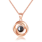 Colliers pendentifs fleur rose en argent sterling 925 pour femmes, collier tendance projection 100 langues AMOUR, bijoux faits à la main