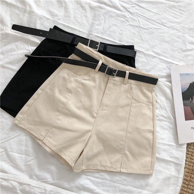 Pantalon décontracté large jambe femme été nouveau couleur unie taille haute short