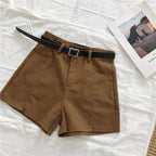 Pantalon décontracté large jambe femme été nouveau couleur unie taille haute short