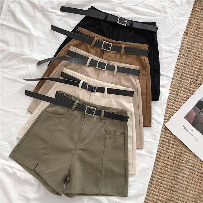 Pantalon décontracté large jambe femme été nouveau couleur unie taille haute short Hover Image