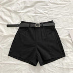 Pantalon décontracté large jambe femme été nouveau couleur unie taille haute short