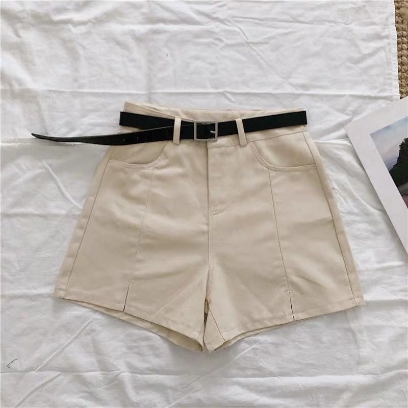 Pantalon décontracté large jambe femme été nouveau couleur unie taille haute short