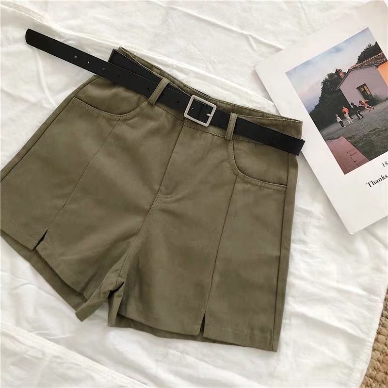 Pantalon décontracté large jambe femme été nouveau couleur unie taille haute short