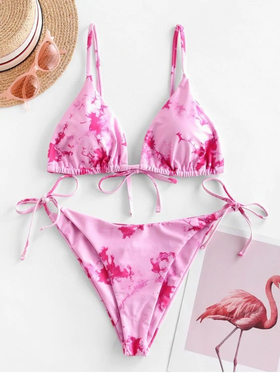 Ensemble bikini sexy noué tie-dye