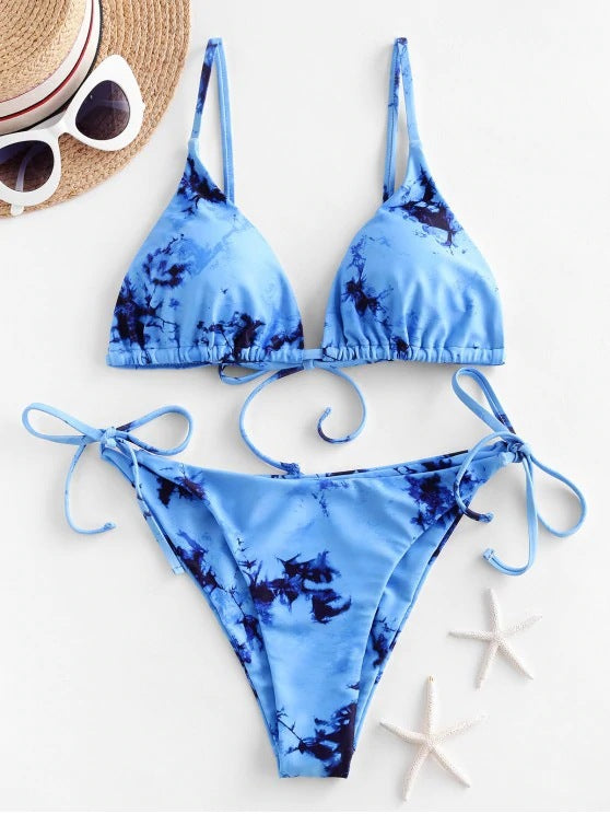 Ensemble bikini sexy noué tie-dye