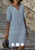 Robe mi-longue à manches multicolore