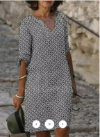 Robe mi-longue à manches multicolore