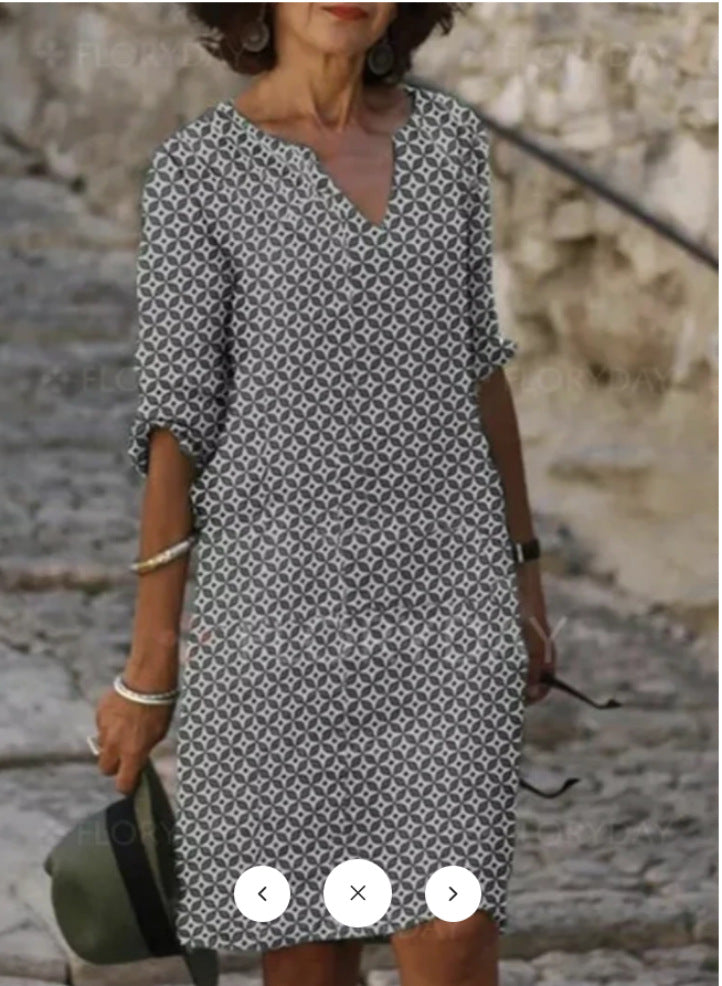 Robe mi-longue à manches multicolore