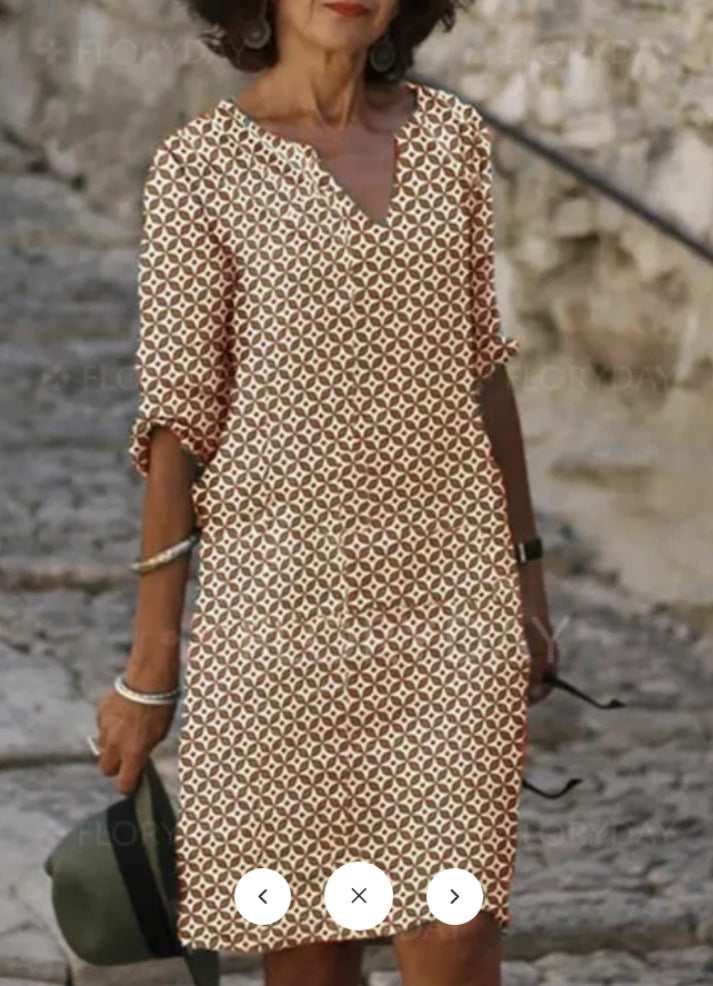 Robe mi-longue à manches multicolore