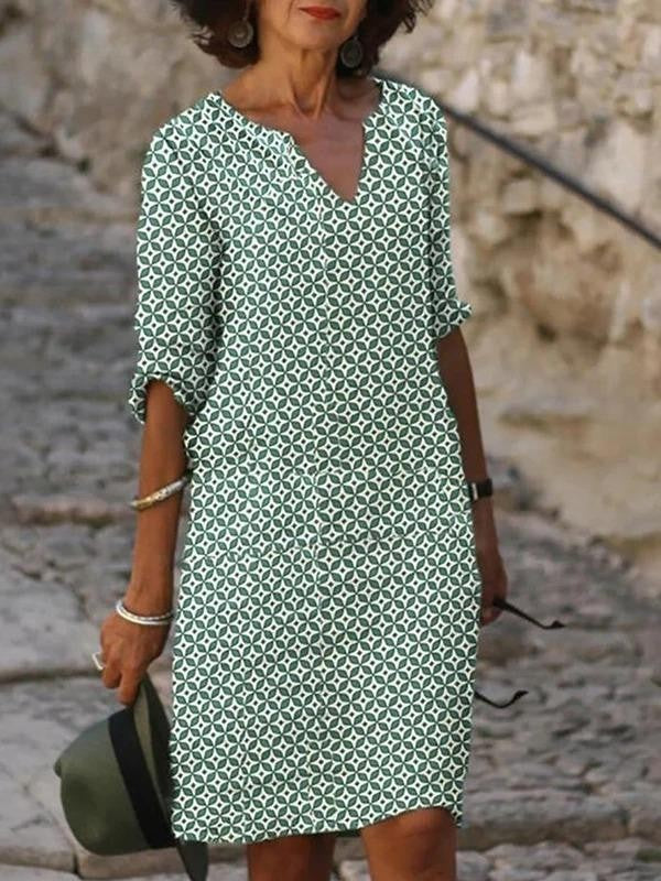 Robe mi-longue à manches multicolore