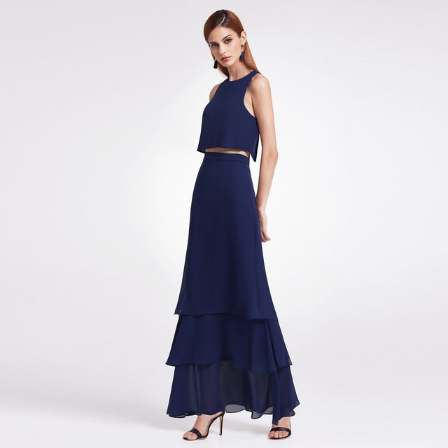 Robe longue de demoiselle d'honneur en mousseline de soie