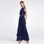 Robe longue de demoiselle d'honneur en mousseline de soie