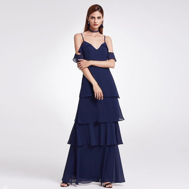 Robe longue de demoiselle d'honneur en mousseline de soie