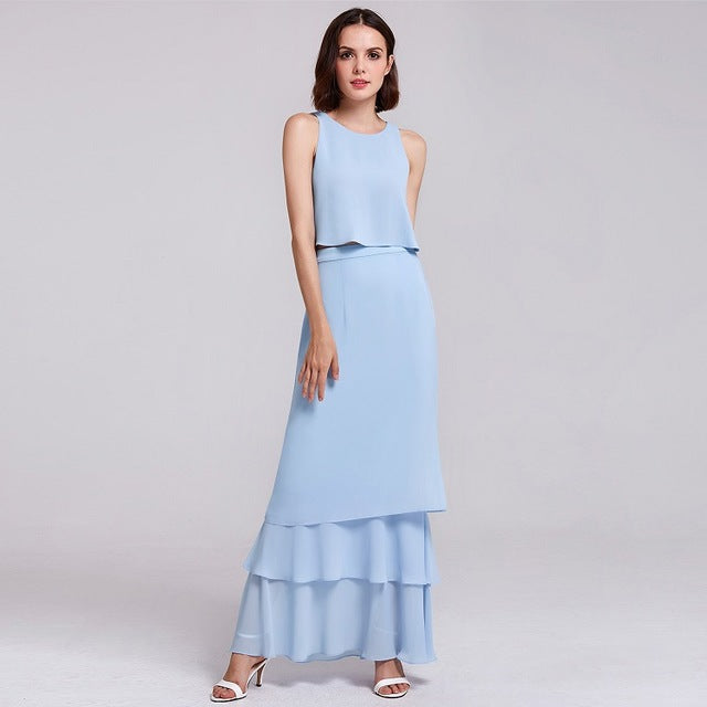 Robe longue de demoiselle d'honneur en mousseline de soie