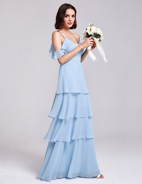Robe longue de demoiselle d'honneur en mousseline de soie