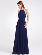 Robe longue de demoiselle d'honneur en mousseline de soie