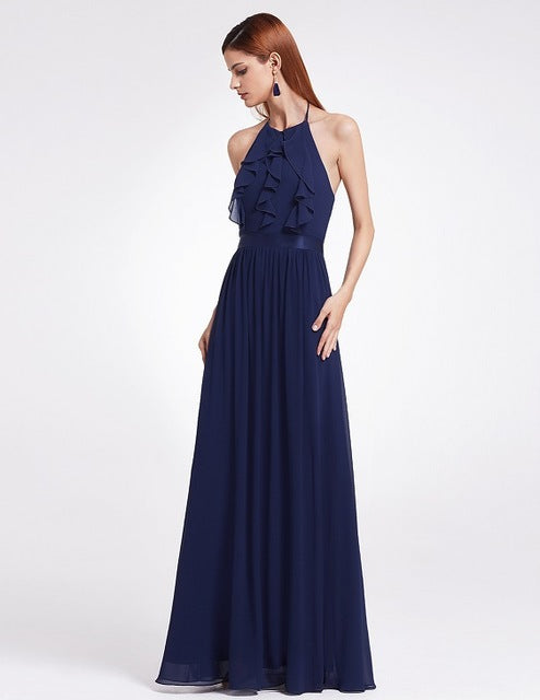 Robe longue de demoiselle d'honneur en mousseline de soie Main Image
