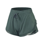 Short de fitness femme faux deux pièces taille haute extensible