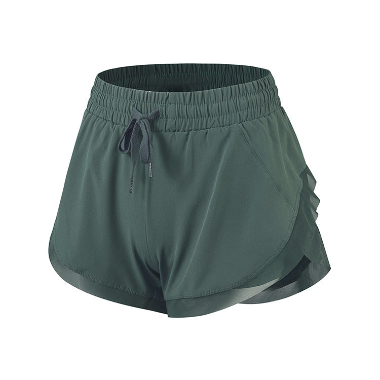 Short de fitness femme faux deux pièces taille haute extensible
