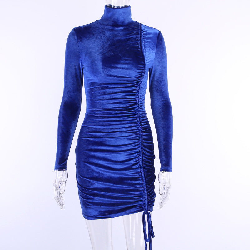 Robe femme à col montant avec cordon de serrage en suède