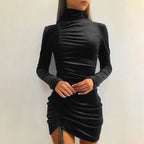 Robe femme à col montant avec cordon de serrage en suède