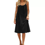 Robe moulante d'été sans manches de couleur unie avec bretelles fines et dos nu pour femme - Tenue décontractée de soirée pour le quotidien et les vacances
