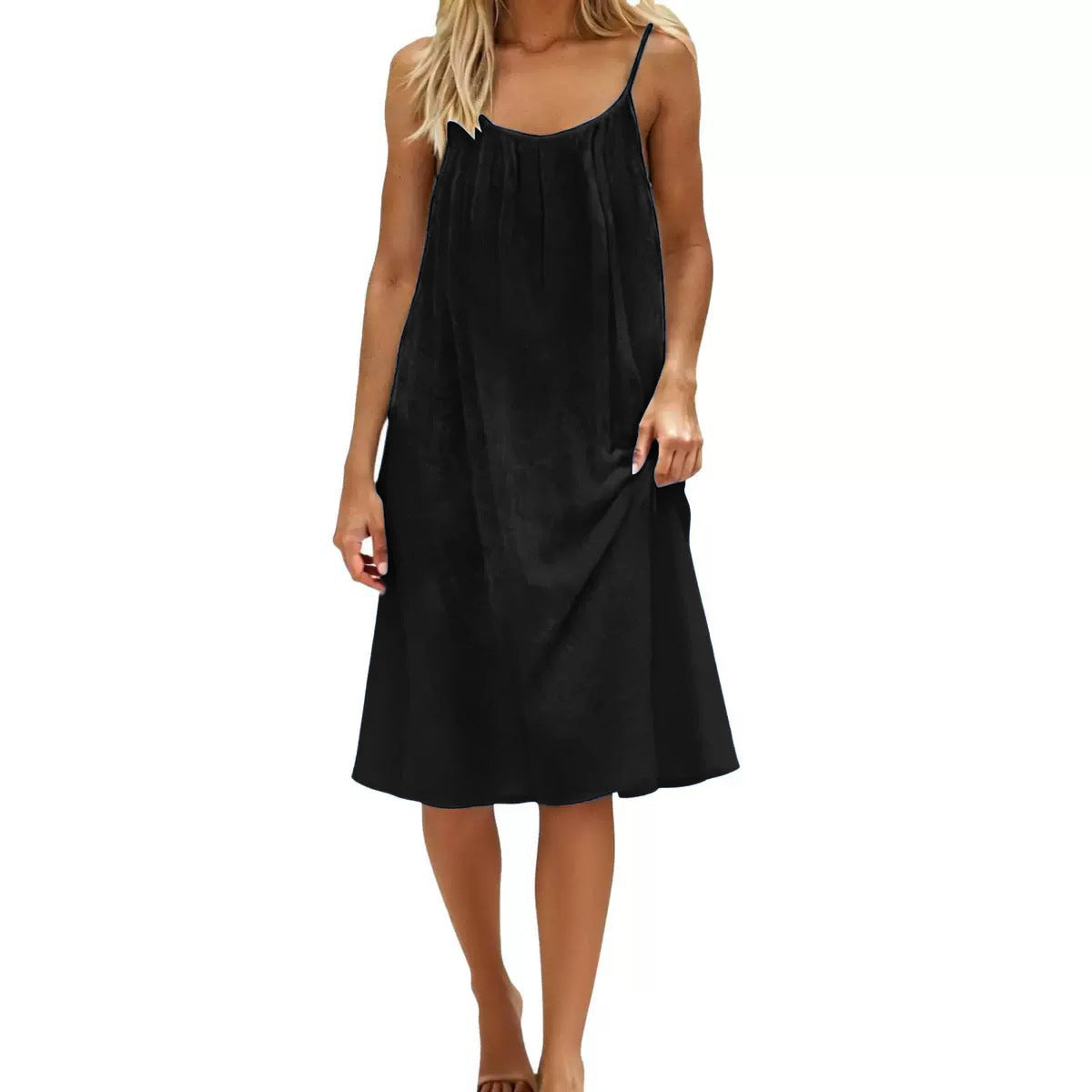 Robe moulante d'été sans manches de couleur unie avec bretelles fines et dos nu pour femme - Tenue décontractée de soirée pour le quotidien et les vacances