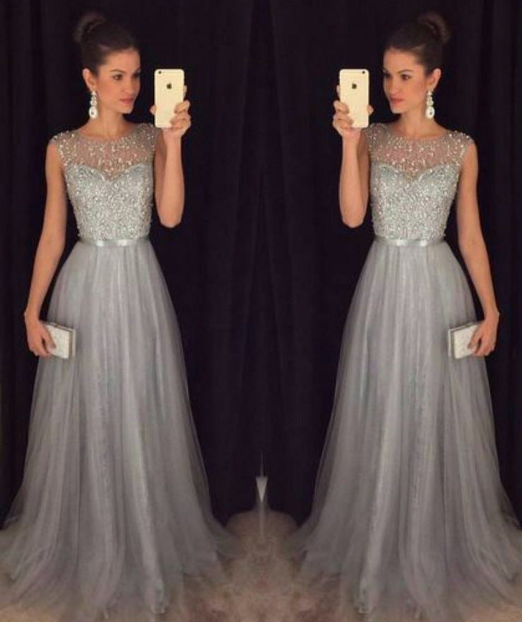 Robe de soirée/mariage sans manches en mousseline avec sequins