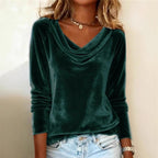 Chemises élégantes en velours à manches longues pour femmes, couleur unie, coupe ample, chemisiers à la mode, pulls, vêtements de fête pour l'automne et le printemps