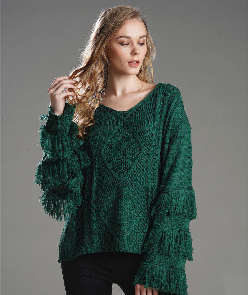 Pull Ample Femme Couleur Unie à Pompom