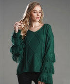 Pull Ample Femme Couleur Unie à Pompom