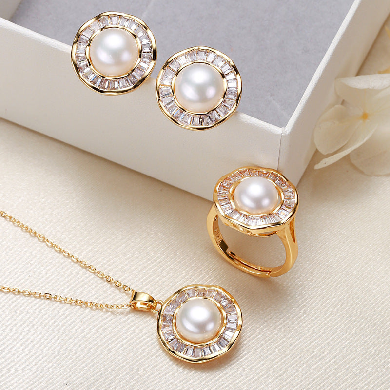 Parure Collier Bague Boucles d'Oreilles Perles