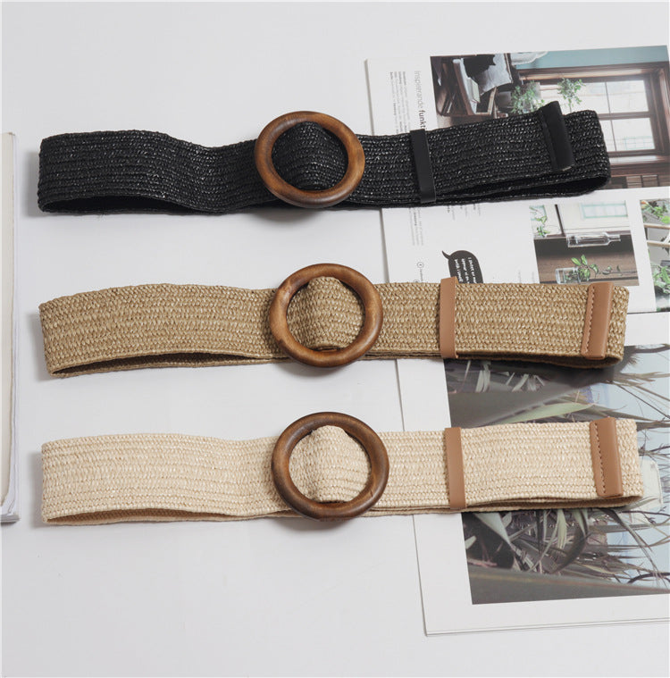 Ceinture tissée à boucle ronde avec corde en cire bohème