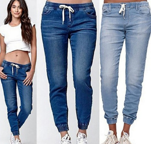 Explosion d'automne Europe et États-Unis pantalon en jean avec élastique à la cheville pour femme