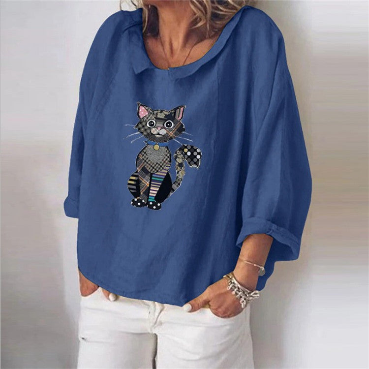 Chemise ample en lin à revers et manches longues pour femme