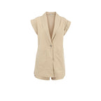 Ensemble deux pièces décontracté femme, haut et short sans manches, col tailleur, style britannique, en coton et lin