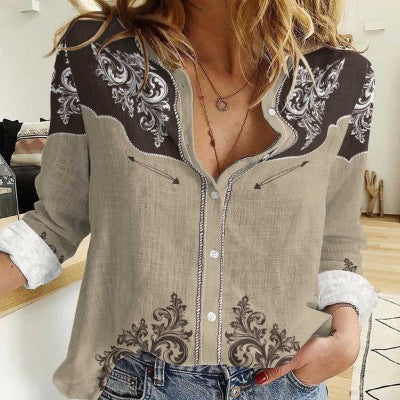 Chemise en lin et coton lavé à manches longues boutonnée pour femme