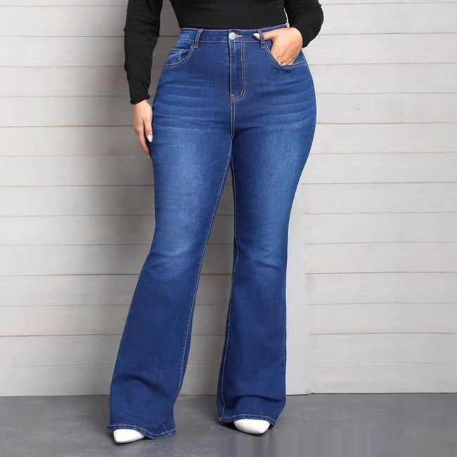 Jean évasé bleu taille mi-haute En stock Pour femme Disponible sur notre site indépendant Hover Image