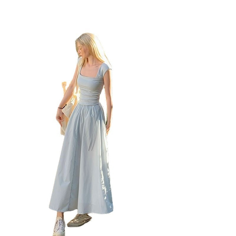 Robe longue en tricot patchwork pour femme