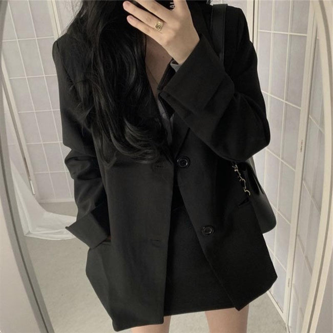 Blazer ample noir à revers et jupe assortie Main Image