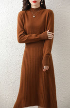 Robe Femme Mi-Longue en Pure Laine Coupe Trapèze Nouvelle Collection Automne et Hiver