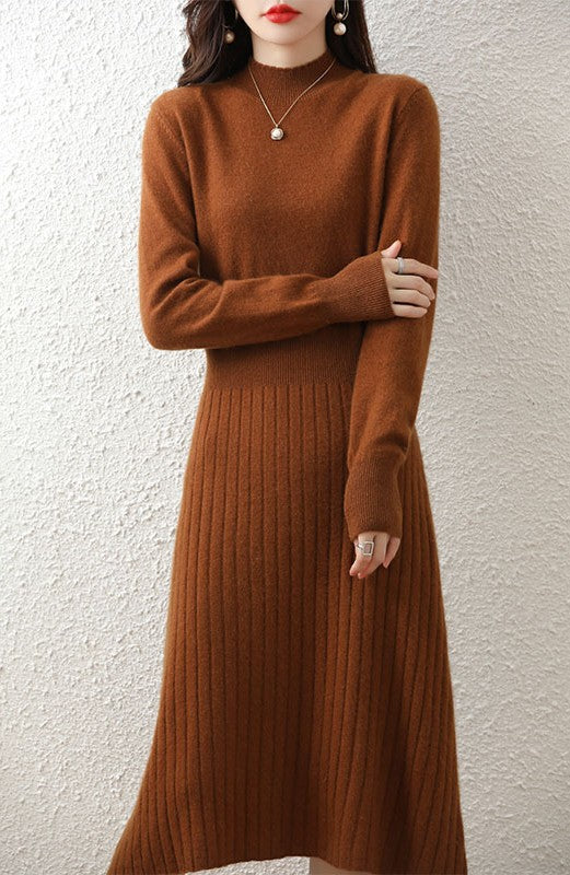 Robe Femme Mi-Longue en Pure Laine Coupe Trapèze Nouvelle Collection Automne et Hiver