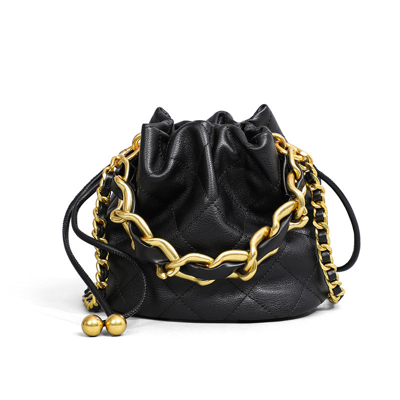Sac à bandoulière en cuir pour femmes, mini et portable, de forme seau et au style à la mode