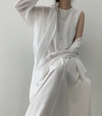 Robe longue en coton et lin unie sans manches à col rond