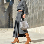 Ensemble deux pièces robe et manches longues de couleur unie pour femme, nouvelle collection automne