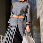 Ensemble deux pièces robe et manches longues de couleur unie pour femme, nouvelle collection automne