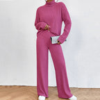 Ensemble deux pièces de pull et pantalon ample en tricot à col roulé à manches longues pour femme, collection automne-hiver